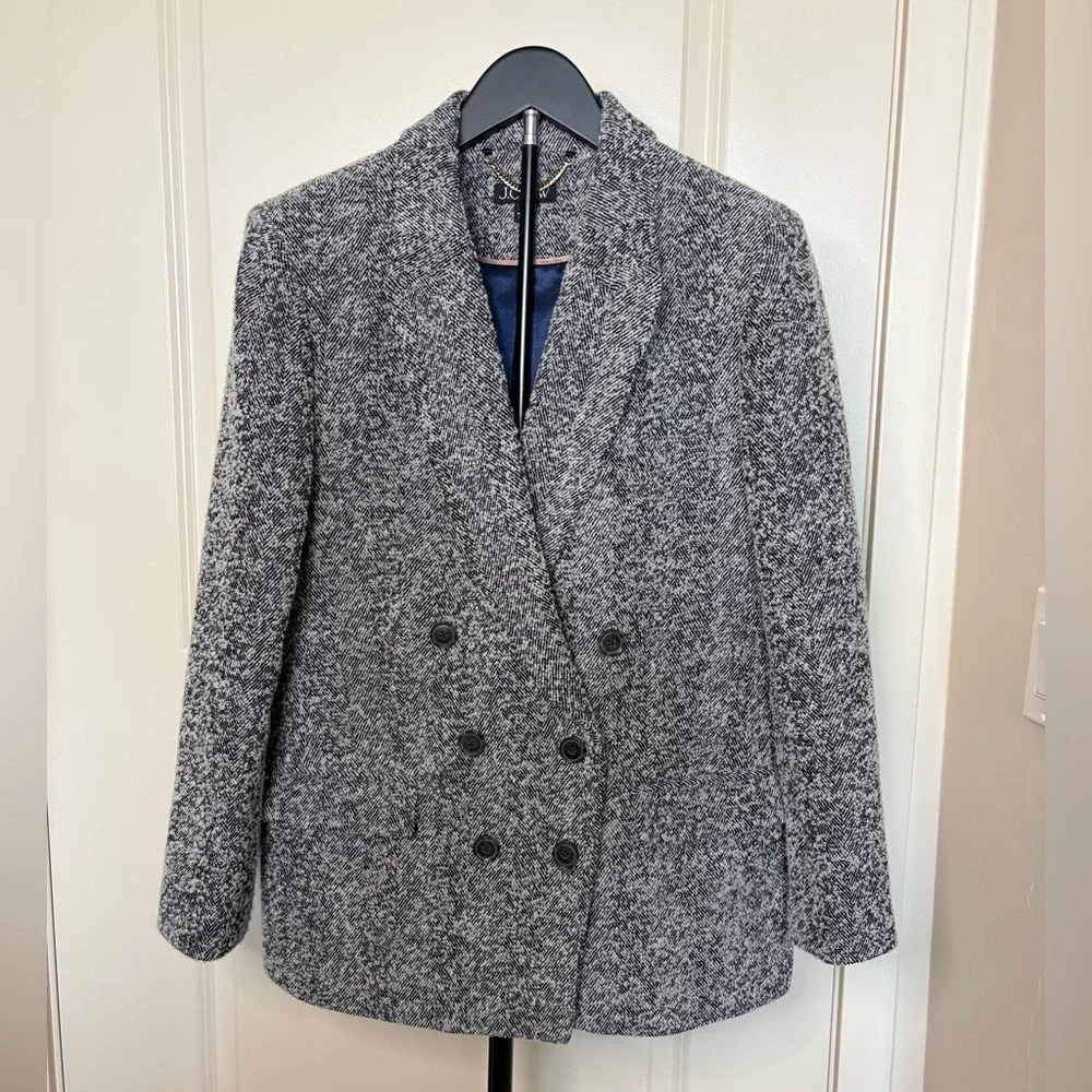 J.Crew Relaxed Double-Breasted Blazer in Italian Flecked Herringbone Size 4